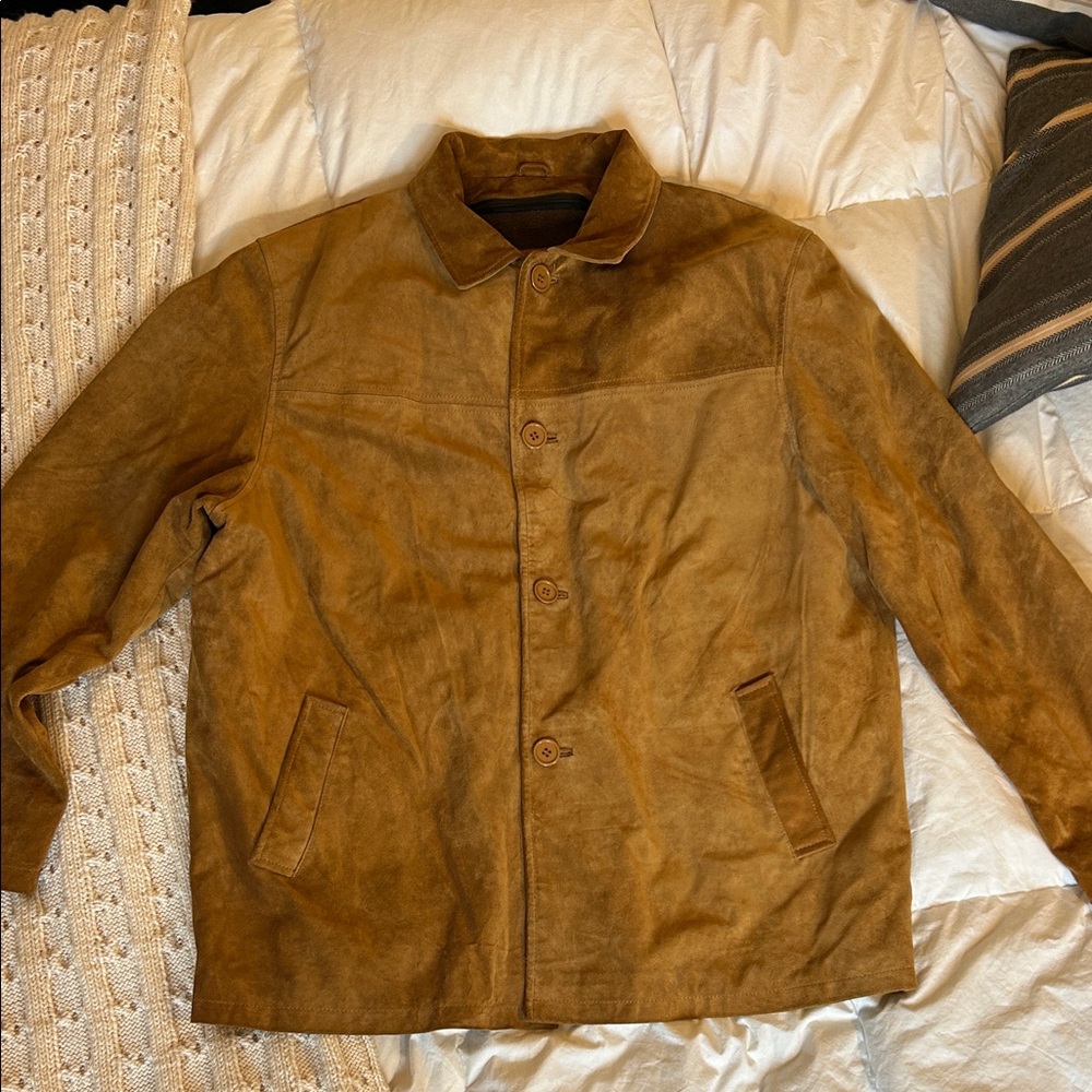 Oscar Leopold Men's Tan Suede Jacket, Removable liner, XXL